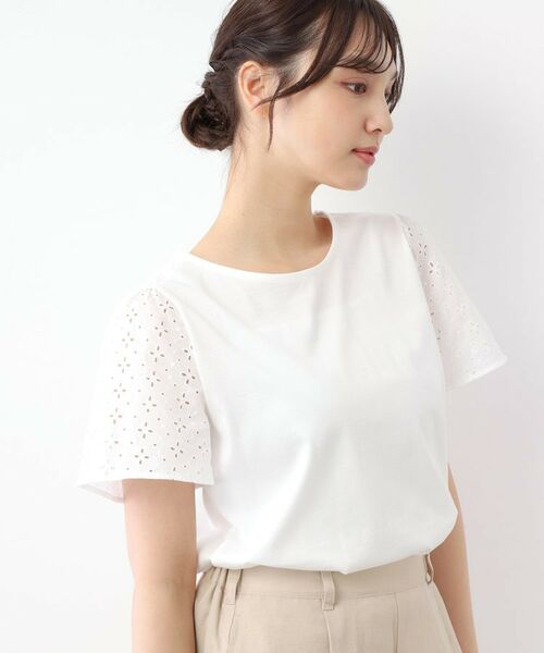 LAURA ASHLEY / ローラ アシュレイ Tシャツ | 【洗える／コットン100％/日本製／袖レース】デザインTシャツ | 詳細1