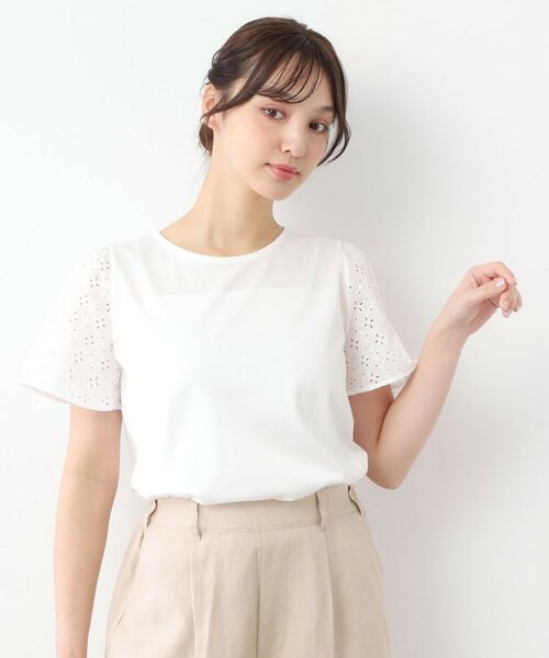 LAURA ASHLEY / ローラ アシュレイ Tシャツ | 【洗える／コットン100％/日本製／袖レース】デザインTシャツ | 詳細2