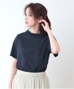 LAURA ASHLEY / ローラ アシュレイ Tシャツ | 【前後2WAY／コットン100％/日本製】フリルネック Tシャツ