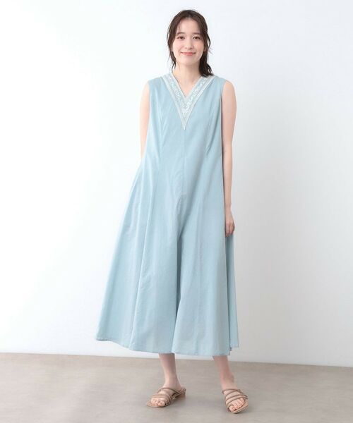 LAURA ASHLEY / ローラ アシュレイ ロング・マキシ丈ワンピース | 【コットン100%/インド綿/刺繍入り】Vネックワンピース | 詳細6