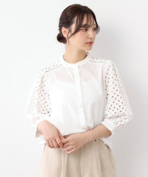 LAURA ASHLEY/ローラ アシュレイ 【人気デザイン!コットン100%/袖レース/羽織りに使える】コットンブラウス オフホワイト(003) 40(L) LAURA ASHLEY/ローラ アシュレイ 【人気デザイン!コットン100%/袖レース/羽織りに使える】コットンブラウス オフホワイト(003) 40(L)