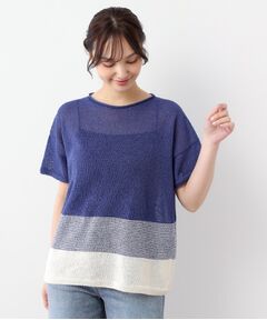 LAURA ASHLEY / ローラ アシュレイ ニット・セーター | 【日本製】ツムギ 裾ボーダー半袖プルオーバー