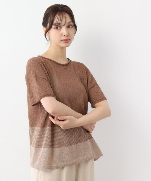 LAURA ASHLEY / ローラ アシュレイ ニット・セーター | 【日本製】ツムギ 裾ボーダー半袖プルオーバー | 詳細1