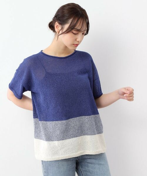 LAURA ASHLEY / ローラ アシュレイ ニット・セーター | 【日本製】ツムギ 裾ボーダー半袖プルオーバー | 詳細5