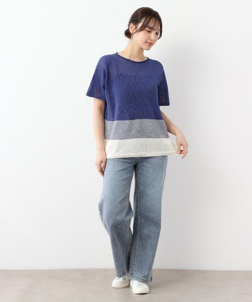 LAURA ASHLEY / ローラ アシュレイ ニット・セーター | 【日本製】ツムギ 裾ボーダー半袖プルオーバー | 詳細7