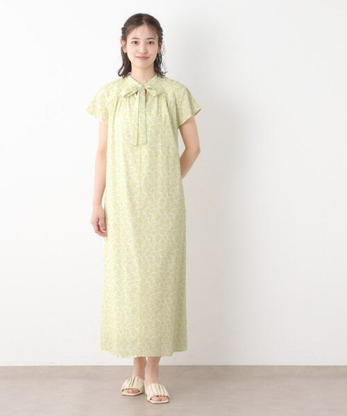 LAURA ASHLEY / ローラ アシュレイ ロング・マキシ丈ワンピース | 【コットン100%/洗える/同柄アイテムあり】ハーゲート リーブス柄 ボウタイワンピース | 詳細2