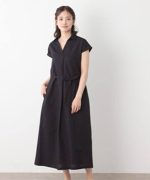 LAURA ASHLEY / ローラ アシュレイ ロング・マキシ丈ワンピース | 【綿麻素材/ペチコート付き】シャツワンピース(チャコールグレー(014))