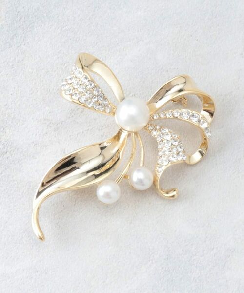 LAURA ASHLEY / ローラ アシュレイ ブローチ・コサージュ | 【淡水パール／ストーン】ダブルリボンブローチ | 詳細1