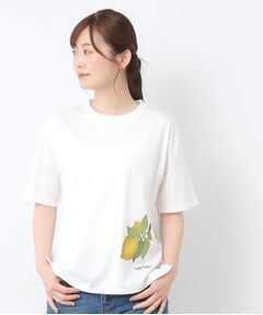 LAURA ASHLEY / ローラ アシュレイ カットソー | 【接触冷感/UVカット／コットン100％】レモン グローブ柄 Tシャツ