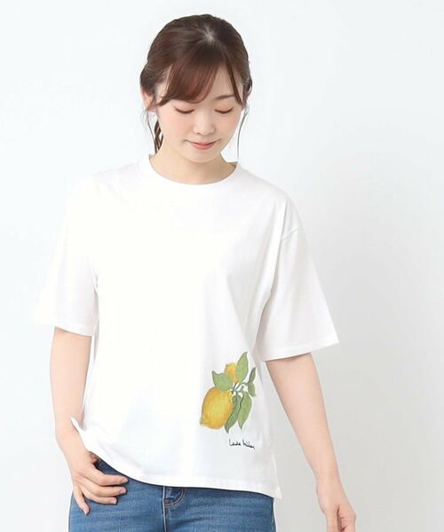 LAURA ASHLEY / ローラ アシュレイ カットソー | 【接触冷感/UVカット／コットン100％】レモン グローブ柄 Tシャツ | 詳細1