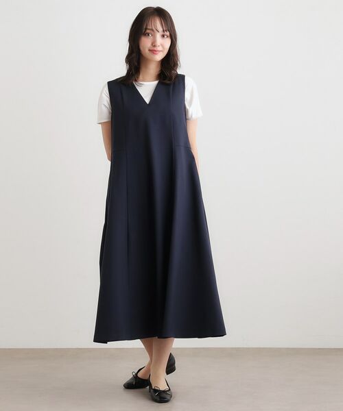 LAURA ASHLEY / ローラ アシュレイ ロング・マキシ丈ワンピース | 【ツイルストレッチ／洗える】Vネックフレアジャンスカ | 詳細6