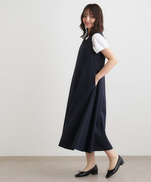 LAURA ASHLEY / ローラ アシュレイ ロング・マキシ丈ワンピース | 【ツイルストレッチ／洗える】Vネックフレアジャンスカ | 詳細7