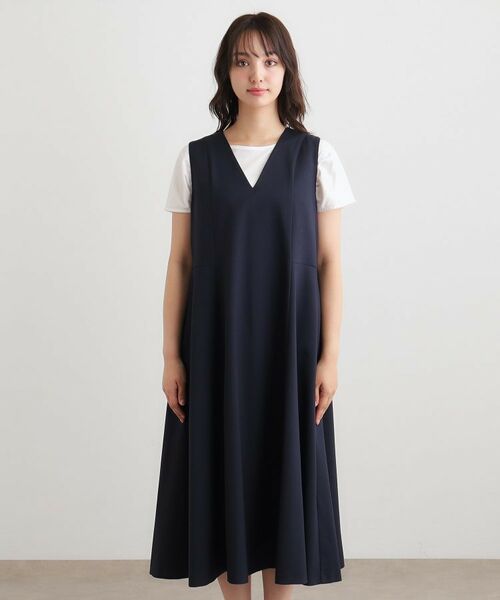 LAURA ASHLEY / ローラ アシュレイ ロング・マキシ丈ワンピース | 【ツイルストレッチ／洗える】Vネックフレアジャンスカ | 詳細9