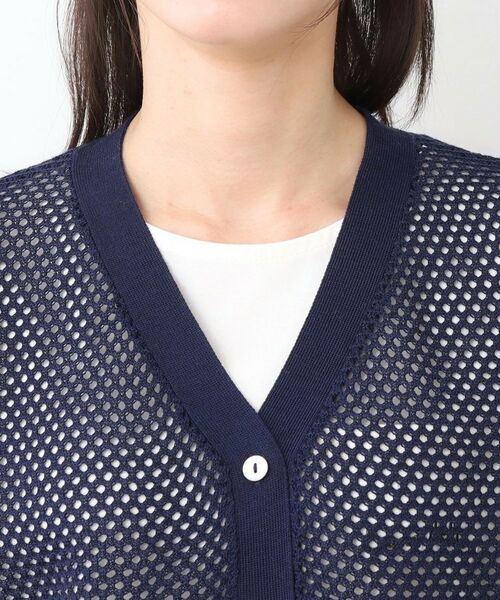 ローラアシュレイ カーディガン 新品 L ネイビー ローラ アシュレイ LAURA ASHLEY 【コットン混／クルーネック