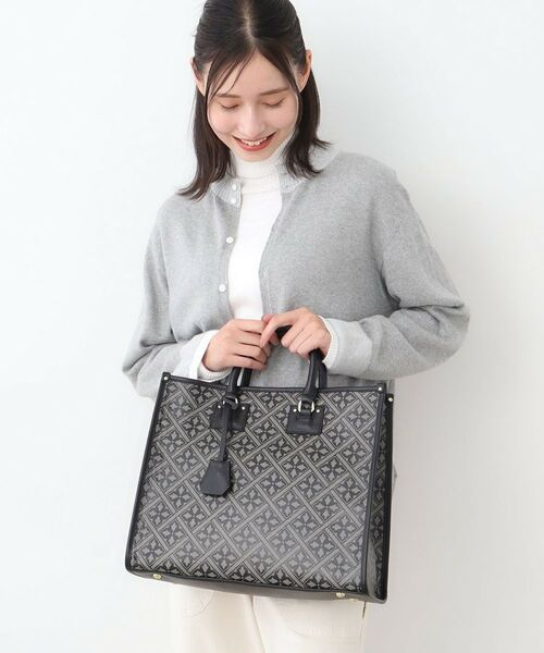 LAURA ASHLEY / ローラ アシュレイ トートバッグ | 【牛革/ショルダーベルト付き/Lサイズ】ミスタージョーンズ柄 バック(ブラック(119))