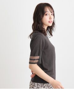 LAURA ASHLEY / ローラ アシュレイ ニット・セーター | 【シアーラインスリーブ／ラメ／アンサンブル可】プルオーバーニット