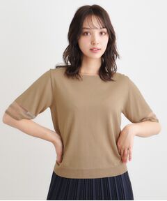 LAURA ASHLEY / ローラ アシュレイ ニット・セーター | 【シアーラインスリーブ／ラメ／アンサンブル可】プルオーバーニット