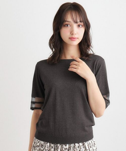 LAURA ASHLEY / ローラ アシュレイ ニット・セーター | 【シアーラインスリーブ／ラメ／アンサンブル可】プルオーバーニット | 詳細1