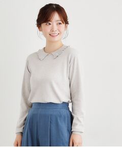 ニット　ローラアシュレイ　M　ブルー　モックネック　五分袖　厚手 ニット ローラアシュレイ M ブルー モックネック 五分袖 厚手
