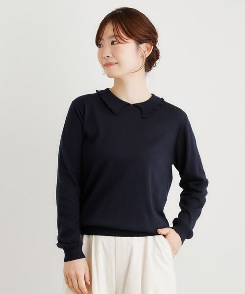 LAURA ASHLEY / ローラ アシュレイ ニット・セーター | 【シーウール】フリルカラーニットプルオーバー | 詳細13