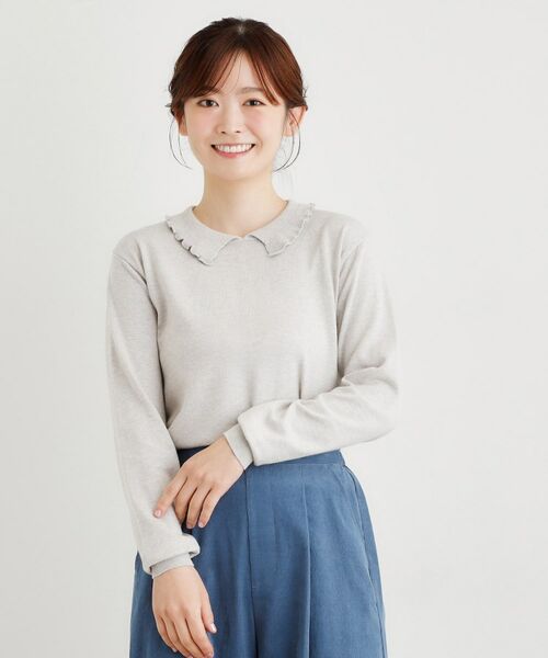 LAURA ASHLEY / ローラ アシュレイ ニット・セーター | 【シーウール】フリルカラーニットプルオーバー | 詳細5