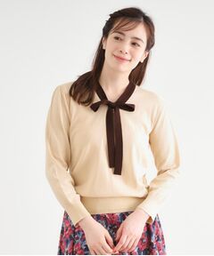 LAURA ASHLEY / ローラ アシュレイ ニット・セーター | 【洗える／ボウタイ／クレリック】プルオーバーニット