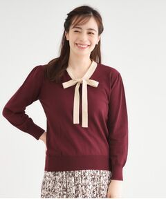 LAURA ASHLEY / ローラ アシュレイ ニット・セーター | 【洗える／ボウタイ／クレリック】プルオーバーニット