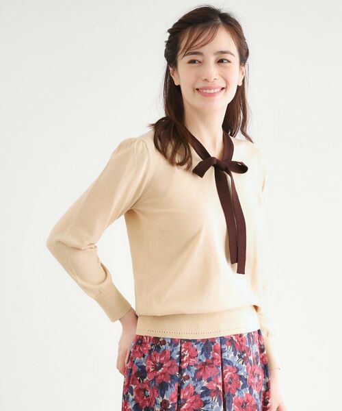 LAURA ASHLEY / ローラ アシュレイ ニット・セーター | 【洗える／ボウタイ／クレリック】プルオーバーニット | 詳細1