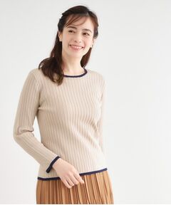 【洗える／ハイゲージ／配色デザイン】プルオーバーニット