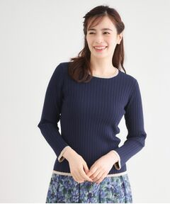 LAURA ASHLEY / ローラ アシュレイ ニット・セーター | 【洗える／ハイゲージ／配色デザイン】プルオーバーニット