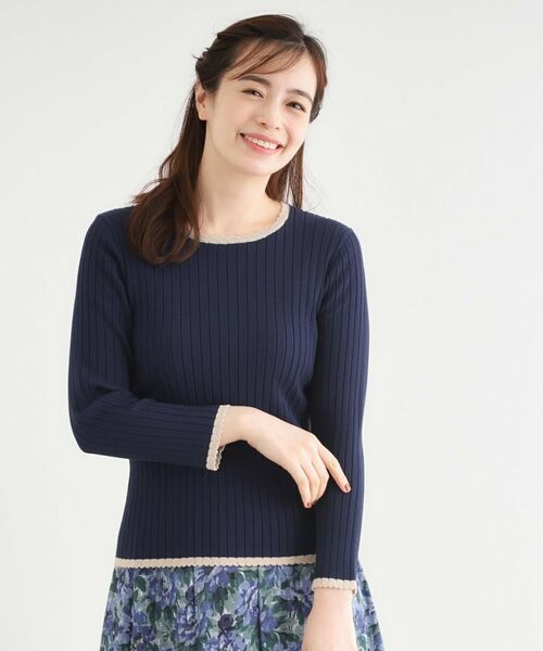 LAURA ASHLEY / ローラ アシュレイ ニット・セーター | 【洗える／ハイゲージ／配色デザイン】プルオーバーニット | 詳細5