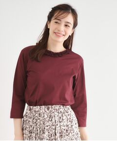 LAURA ASHLEY / ローラ アシュレイ カットソー | 【人気デザイン！7分袖／日本製/コットン100％】シフォンフリルネック カットソー