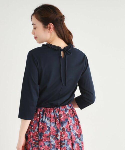 LAURA ASHLEY / ローラ アシュレイ カットソー | 【人気デザイン！7分袖／日本製/コットン100％】シフォンフリルネック カットソー | 詳細13