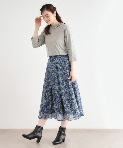 LAURA ASHLEY / ローラ アシュレイ カットソー | 【人気デザイン！7分袖／日本製/コットン100％】シフォンフリルネック カットソー | 詳細7