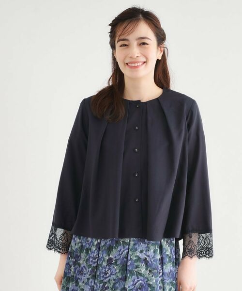 LAURA ASHLEY/ローラ アシュレイ 【羽織に使える／ラッセルレース】セルロースブラウス ネイビー(094) 40(L)