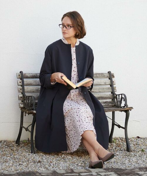 LAURA ASHLEY / ローラ アシュレイ その他アウター | 【袖裏柄あり】ノーカラーロングコート(ネイビー(094))