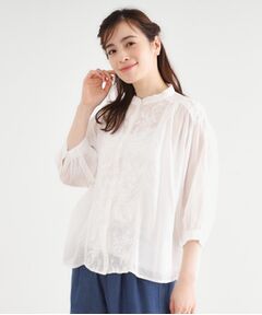 LAURA ASHLEY / ローラ アシュレイ シャツ・ブラウス | 【七分袖／洗える／インド刺繍／羽織に使える】レーヨン混ブラウス