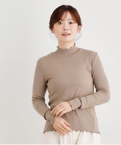 ニット　ローラアシュレイ　M　小豆色　ブラウン　モックネック　五分袖　厚手 肌触り柔らか ベロアモール モックネックニット（ニット