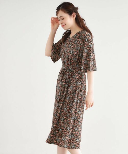 LAURA ASHLEY / ローラ アシュレイ ミニ丈・ひざ丈ワンピース | 【大好評!WEB限定/5分袖/洗える/ジャージ素材/M-LL3サイズ】アイレソン柄ワンピース | 詳細1