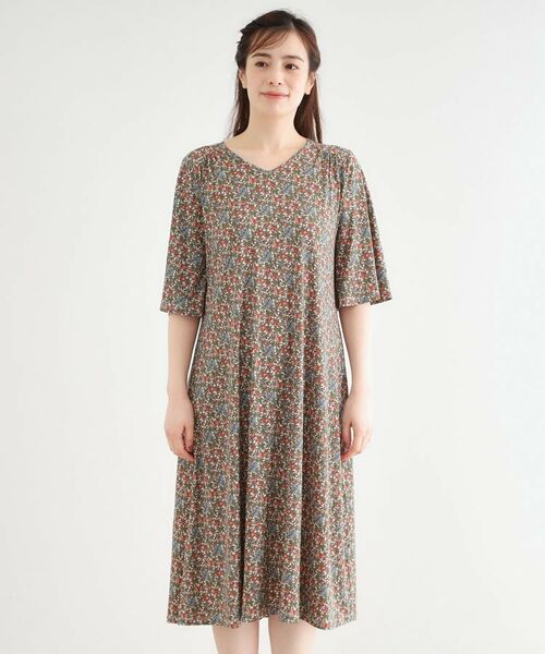 LAURA ASHLEY / ローラ アシュレイ ミニ丈・ひざ丈ワンピース | 【大好評!WEB限定/5分袖/洗える/ジャージ素材/M-LL3サイズ】アイレソン柄ワンピース | 詳細17