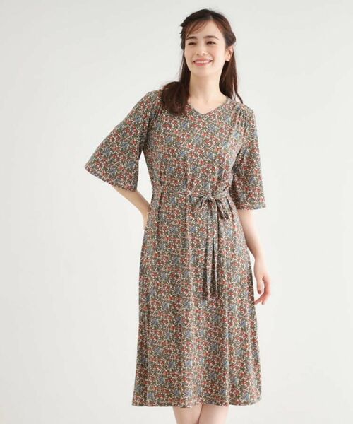 LAURA ASHLEY / ローラ アシュレイ ミニ丈・ひざ丈ワンピース | 【大好評!WEB限定/5分袖/洗える/ジャージ素材/M-LL3サイズ】アイレソン柄ワンピース | 詳細18