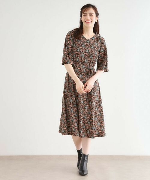 LAURA ASHLEY / ローラ アシュレイ ミニ丈・ひざ丈ワンピース | 【大好評!WEB限定/5分袖/洗える/ジャージ素材/M-LL3サイズ】アイレソン柄ワンピース | 詳細3