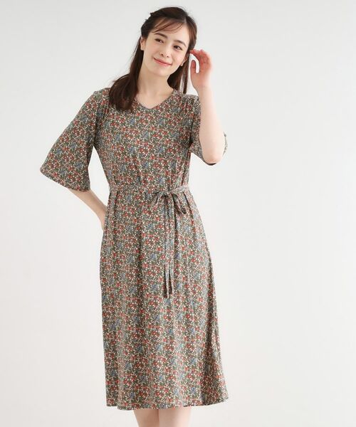 LAURA ASHLEY / ローラ アシュレイ ミニ丈・ひざ丈ワンピース | 【大好評!WEB限定/5分袖/洗える/ジャージ素材/M-LL3サイズ】アイレソン柄ワンピース | 詳細5