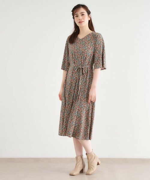 LAURA ASHLEY / ローラ アシュレイ ミニ丈・ひざ丈ワンピース | 【大好評!WEB限定/5分袖/洗える/ジャージ素材/M-LL3サイズ】アイレソン柄ワンピース | 詳細6
