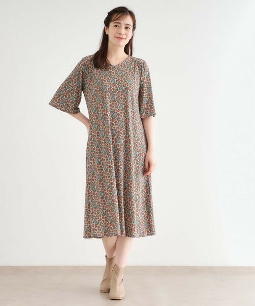 LAURA ASHLEY / ローラ アシュレイ ミニ丈・ひざ丈ワンピース | 【大好評!WEB限定/5分袖/洗える/ジャージ素材/M-LL3サイズ】アイレソン柄ワンピース | 詳細7