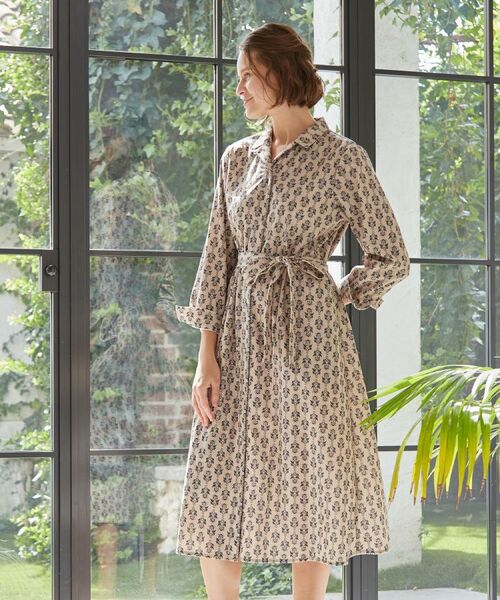 LAURA ASHLEY / ローラ アシュレイ ミニ丈・ひざ丈ワンピース | 【WEB限定/洗える/M‐LL 3サイズ/羽織に使える】シュルートン柄コーデュロイワンピース(ベージュ(052))