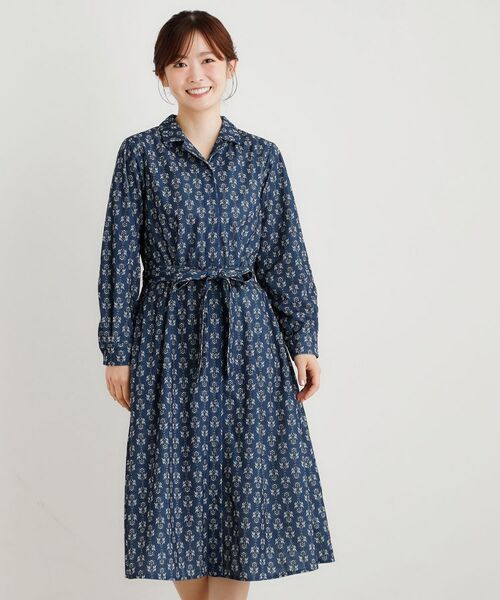 LAURA ASHLEY / ローラ アシュレイ ミニ丈・ひざ丈ワンピース | 【WEB限定/洗える/M‐LL 3サイズ/羽織に使える】シュルートン柄コーデュロイワンピース(ネイビー(094))