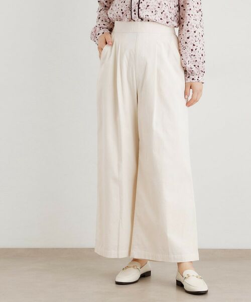 LAURA ASHLEY / ローラ アシュレイ パンツ | 【Sサイズあり/ウエストゴム】細畝コーデュロイ セミワイドパンツ(アイボリー(004))