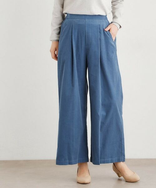 LAURA ASHLEY / ローラ アシュレイ パンツ | 【Sサイズあり/ウエストゴム】細畝コーデュロイ セミワイドパンツ(ブルー(092))