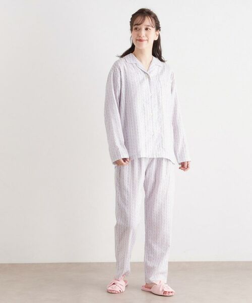 LAURA ASHLEY / ローラ アシュレイ ルームウェア | 綿100％ ダブルガーゼ使用 「タロントンストライプ」柄 パジャマ | 詳細12